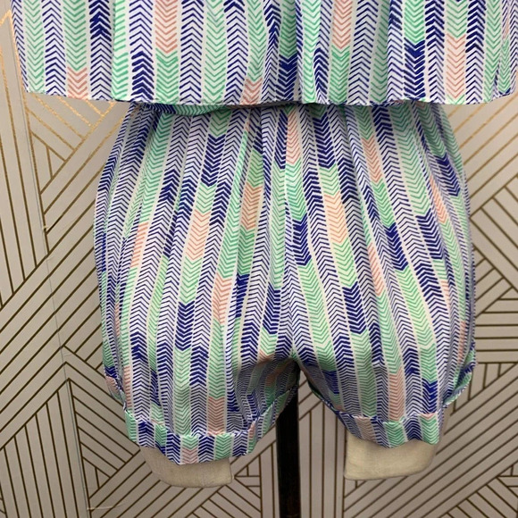 Lemlem Gigi Silk Strapless Romper in Blue Green‎ Chevron Print Size US Small - Picture 8 of 11
